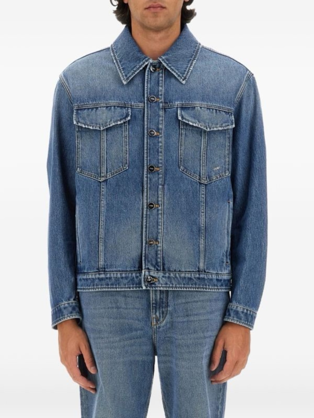 New with Tag Fendi Men's Dark Blue Denim Buttoned Jacket
